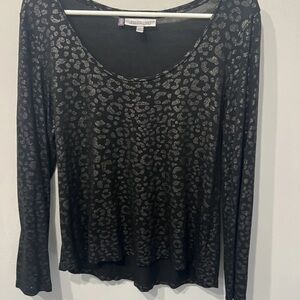 Jennifer Lopez Women’s Long Sleeve Fitted Black Leopard Shirt Medium